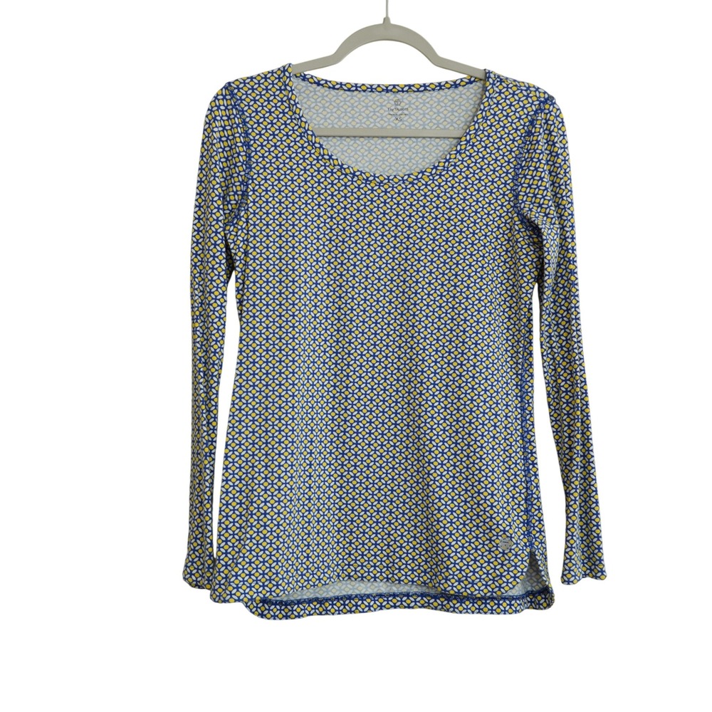 T by Talbots Women's XS Blue Yellow Geometric Long Sleeve Scoop Neck Top